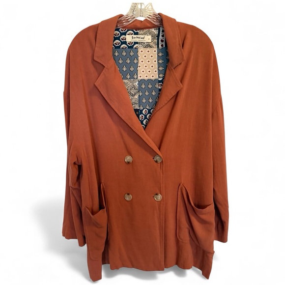 Three Bird Nest Linen Blend Double Breasted Pattern Fabric Lining Blazer-Small - Picture 1 of 12